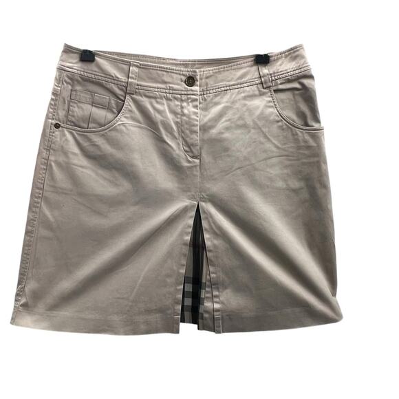 Burberry London Khaki Skirt (flaw) Nova Check Front Pleat Women's Size 8 - Picture 1 of 12
